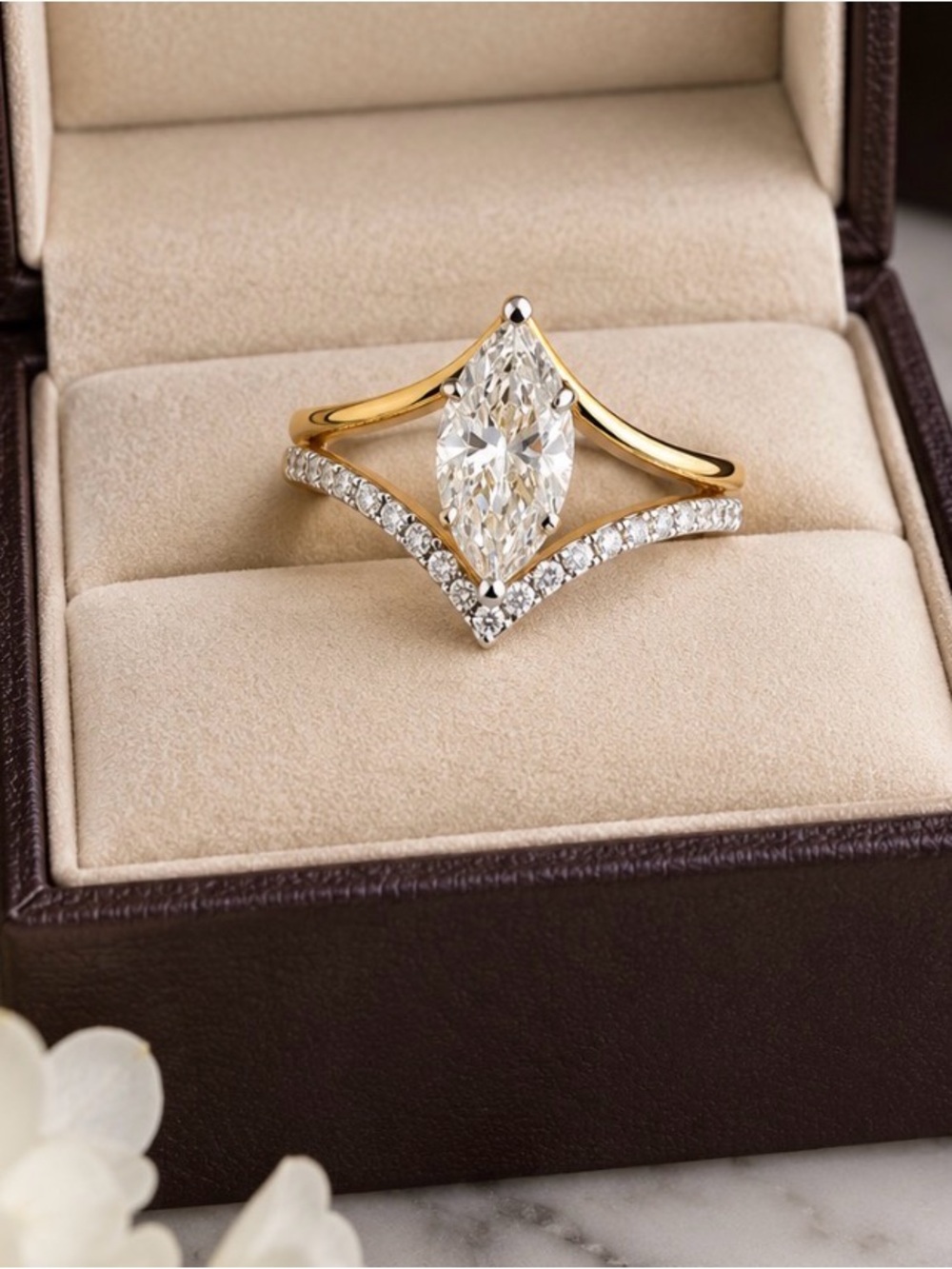 NEW 14K Yellow Gold 1.22 CTW Natural Diamond Marquise Ring Size 7 Certified